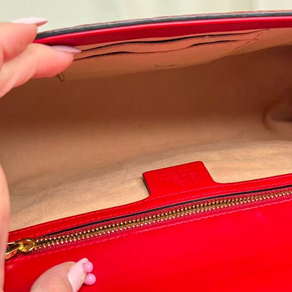 Gucci GG Logo Red Leather Printed Large Padlock Shoulder Bag with Gold Hardware - Picture 9 of 10